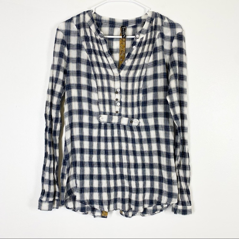 FREE PEOPLE Button Back Plaid Flannel Blouse XS